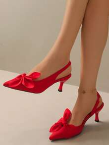 New French Style High Heel Closed Toe Sandals, Spring Elegant Flat Shoes, Pointed Toe Backless Shoes, Gentle Evening Look - Red - View 3