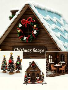 مجموعة منزل عيد الميلاد DIY، مجموعة منزل عيد الميلاد DIY | نموذج منزل خشبي صغير | هندسة معمارية ثلاثية الأبعاد للمبتدئين | ألوان إكسسوارات عشوائية - أنماط متعددة - مشاهدة 5