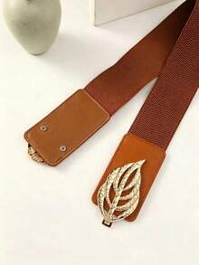 Boho 1pc Women Litchi Embossed Leaf Buckle Belt For Daily Decoration Halloween Summer, School Fall, Autumn, Halloween - Camel - View 3