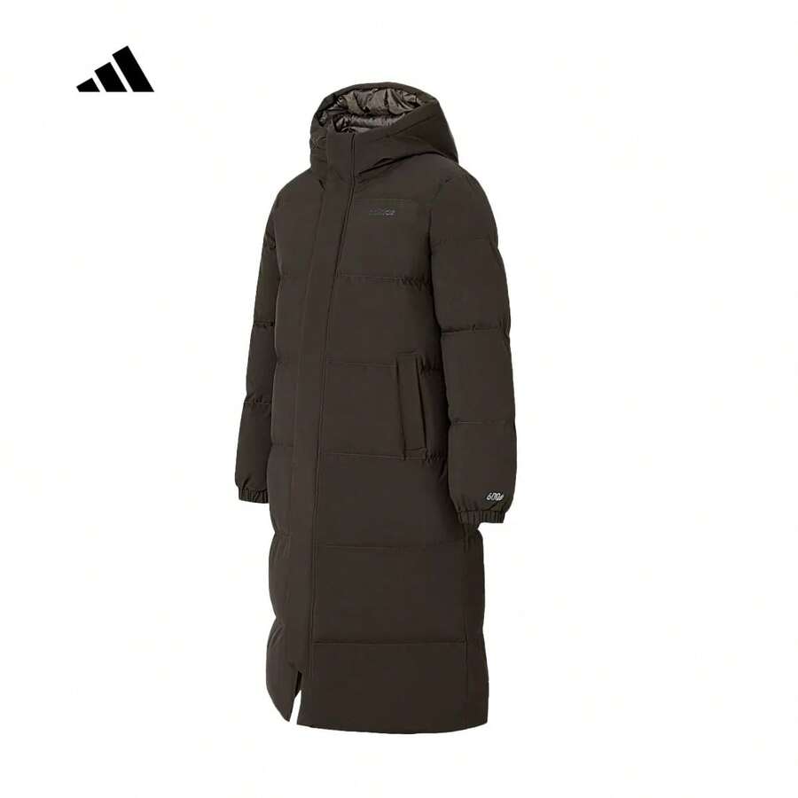 Adidas Long Hooded Down Jacket, Thick Warm Sports Coat, Cold-Proof Outerwear For Men And Women, KC2163 - Brown - View 1