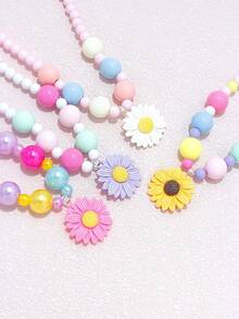 8pcs Kids Jewelry Cute Daisy Charm Colorful Beaded Necklace & Bracelet Set, Suitable For Girls Accessories Daily Party Wear Birthday Gift Random Colors - Multicolor - View 4