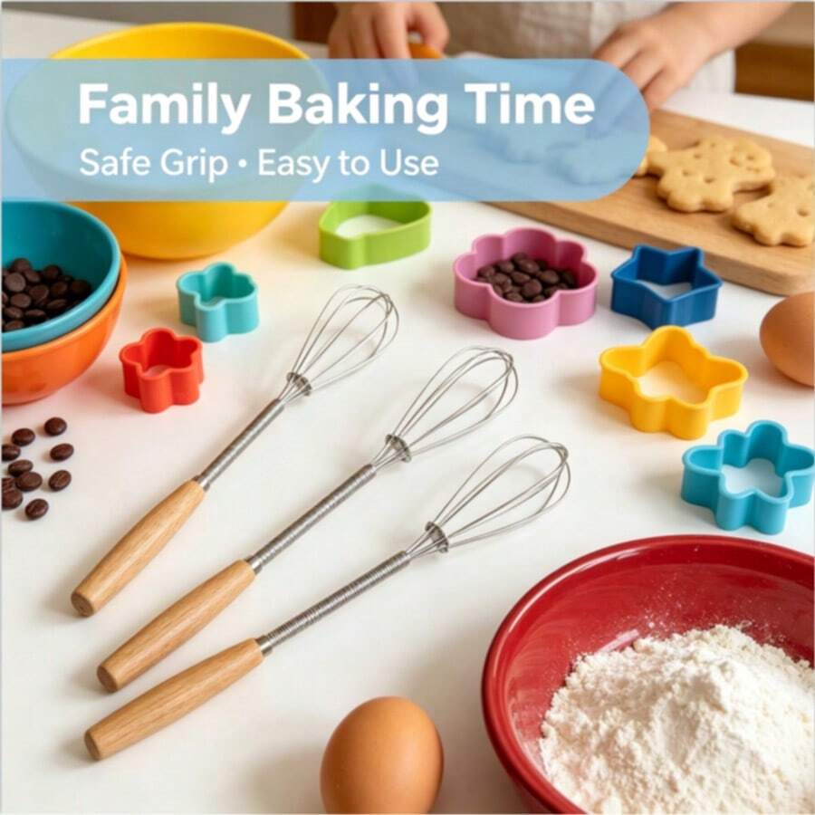 2PCS Egg Beater, Wooden Handle Manual Whisk, Handheld Egg Mixer Baking Tool - Multicolor - View 1