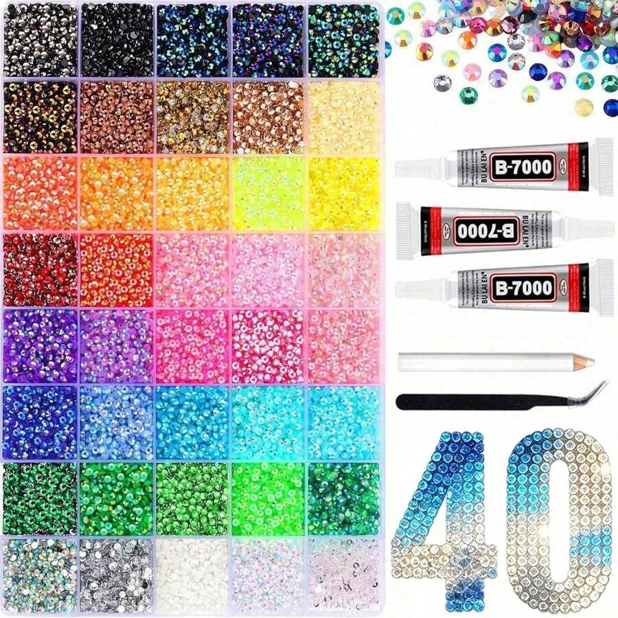 15/24/28/40/42 Colors Resin Jelly Rhinestone Decoration Set, Includes Tweezers And Dotting Pen, 3mm Multi-Color Rhinestone Accessories Kit, Suitable For Art Creation, Handmade DIY, Shoe Rhinestone Decoration, DIY Handmade Jewelry - View 1