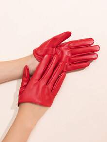 1 Pair Women's Half-Finger Leather Performance Gloves, Stage Performance Decorative Split-Finger Gloves - Black - View 10