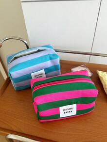 MEYOU FAIRY AGG,Colorful Horizontal Stripe Canvas Travel Cosmetic Bag, Large Capacity Zipper Design Toiletry Pouch, Durable Portable Makeup Storage Organizer For Vacation, Business Trip, Daily Home Use For Women And Teen Girls - Multicolor - View 7