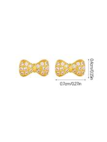 2pairs Gold Tone Rhinestone Heart & Bow Stud Earrings Cute Kids Girls Jewelry For Daily School Party Birthday Outfit Gift - Gold - View 4