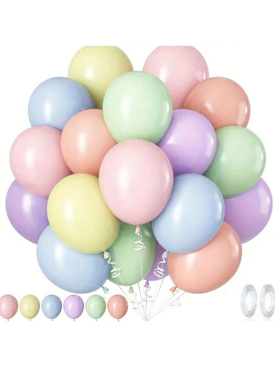 60pcs Pastel Latex Balloons - Colorful Party Decorations, Suitable For Holiday Celebrations, Birthday Parties, Anniversaries, Wedding Decor - Multicolor - View 1