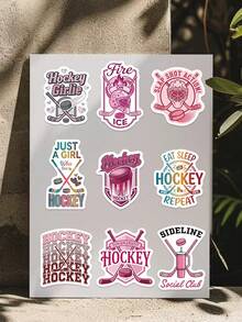 60pcs Pink Girly Hockey Stickers, Waterproof Vinyl Stickers, Suitable For Phone Cases, Tablets, Laptops, Water Bottles, Journals - Pink - View 8