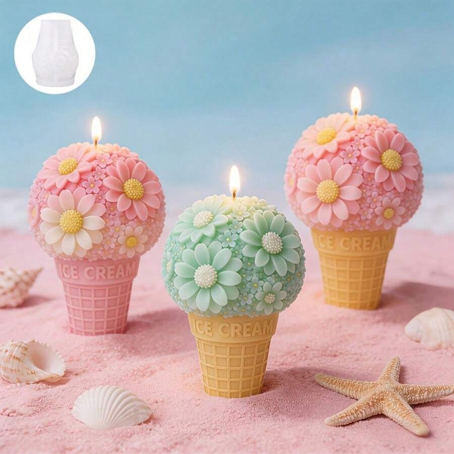 Creative Cone-Shaped Flower Ball Candle Silicone Mold, Creative Flower Series Theme, Soft And Easy To Demold With Clear Texture, Suitable For Candles, Resin, Soap And Other Crafts, Ideal For Home Decor, Art Display, Living Room Decoration And Creative Gift Making, Perfect For Valentine's Day Gift/Birthday Gift/Holiday Gift
