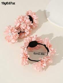 NAIZHU 2pcs Children's Sweet Floral Hair Scrunchies, Performance Cosplay Stage Makeup Accessories - Pink - View 4