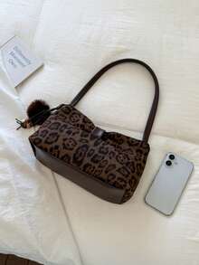 Fashion Leopard Print Autumn/Winter Versatile Shoulder Bag, Suede Pleated Underarm Bag, Suitable For University, Commuting, Shopping, Street Shopping, Daily Use (No Pendant) 43 - Coffee - View 6