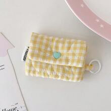 1pc Sweet Plaid Earphone Storage Pouch Heart Quilted Lipstick Bag Lightweight Earbud Holder Bag With Key Ring Portable Mini Coin Purse & Earbud Case - Multicolor - View 16