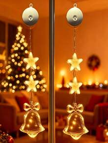 Christmas Suction‑Cup LED Hanging Light, Star & Bell Shape, Acrylic Material, AAA Battery Powered, Total Length 80.5cm, Suction Cup Or Nail‑Hanging, Warm Light For Window & Home Holiday Decoration - Suction Cup Lamp - View 10