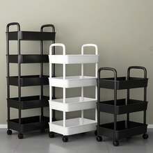 1pc 2/3/4-Tier Rolling Storage Cart, Plastic Material, Multi-Functional, Suitable For Office, Kitchen, Bathroom And Bedroom Storage, Outdoor Decor - Multicolor - View 9