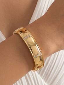 1pc Fashion Solid Color Glossy Rhinestone Design Open Bangle, Elegant Sparkling Jewelry Accessory, Suitable For Women To Wear, Applicable For Wedding, Bridesmaid, Formal Dinner, Birthday Gift And Other Occasions - Multicolor - View 5