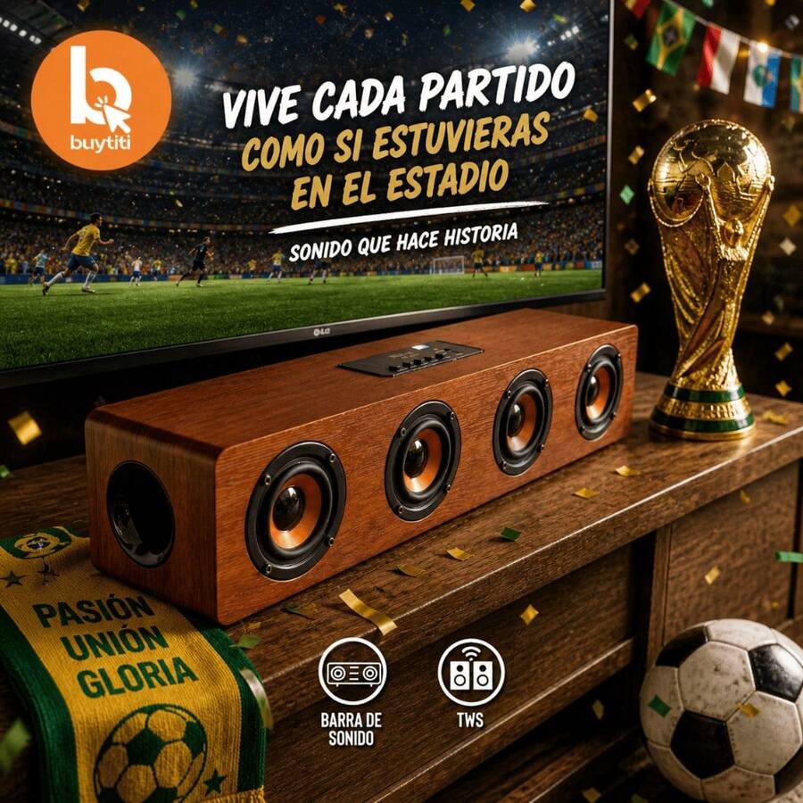 Bocina Tipo Barra de Sonido, Diseño Madera, USB,, FM, Sonido Potente para Hogar XUOE - 1 - Ver 1