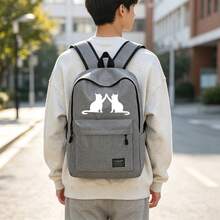 1pc 4.*3.*12cm Backpack, White Minimalist Cat Print, Girls Campus Backpack, Boys Backpack, Suitable For Campus, Short Trips, Shopping, Travel, Students Daily Commute, Large Capacity Compartment Can Store Laptop And Various Learning Supplies. Fashionable Campus Backpack Suitable For All Seasons. - Backpack - View 5
