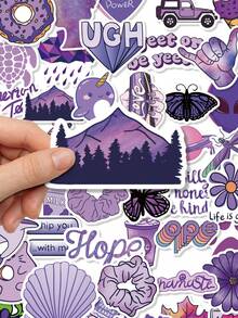 50Pcs Purple Vibe Sticker Pack, Cartoon Dessert & Planet Decor Decals, PVC Waterproof Stickers For Scrapbook, Water Bottle & Laptop - Multicolor - View 1