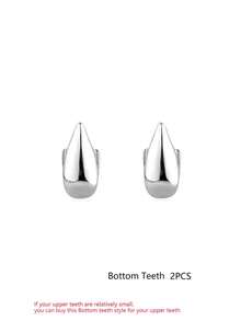 RACHELZ Hip-Hop Style 2pcs/Set Vampire Fangs Glossy Dental Caps, Smooth Upper And Lower Teeth Covers, Unisex Jewelry Accessories, Halloween Gift, Cosplay Teeth Decor - Silver - View 11