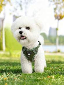 New Printed Pet Harness + Leash Set, Breathable Mesh Adjustable Reflective Small Dog Chest Harness, Soft & Comfortable Puppy Walking Lead - Army Green - View 2