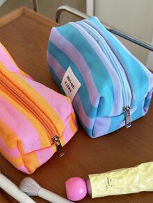MEYOU FAIRY AGG,Colorful Horizontal Stripe Canvas Travel Cosmetic Bag, Large Capacity Zipper Design Toiletry Pouch, Durable Portable Makeup Storage Organizer For Vacation, Business Trip, Daily Home Use For Women And Teen Girls - Multicolor - View 4