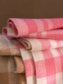 Vintage Plaid Wool Tassel Scarf, Soft Long Shawl For Women, Autumn/Winter Daily Warm Atmosphere Scarf Accessory - Rose Pink Plaid - View 2
