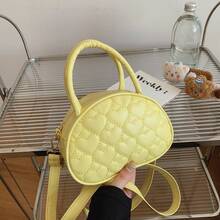Girls Sweet Heart Quilted Mini Handbag, Simple Semi-Circle Shoulder Bag, Casual Versatile Crossbody Bag, Outdoor Accessory Small Bag - A - View 8