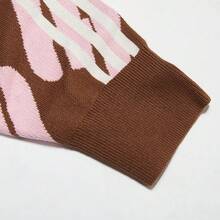 Adidas Autumn/Winter Unisex Retro Knit Pullover Sweater, Couple Style Fashion Contrast Color Knit Sports Pullover Sweater JL8368 - Dark Brown/Pink - View 8