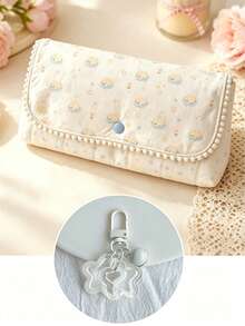 Pink Puppy Quilted Flap Makeup Bag, Multi-Functional Storage Bag, Can Be Used As Storage Bag, Student Pencil Case, Gentle Girl Style, Decorated With Star Pendant, Large Capacity Portable Storage For Makeup And Stationery, Soft Cotton Material, Sweet And Cute, Suitable For Daily Commute, Campus Learning, Short Trips, Gift For Family And Friends - Multicolor - View 3