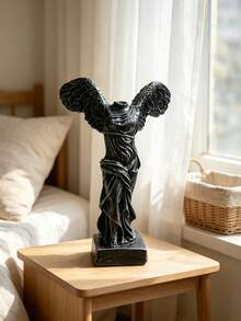 1pc Black Winged Victory Of Samothrace Statue, Classic Greek Goddess Sculpture With Draped Robe & Feathered Wings, Resin-Look Art Decor For Shelf & Entryway - 1 Pc - View 6