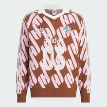 Adidas Autumn/Winter Unisex Retro Knit Pullover Sweater, Couple Style Fashion Contrast Color Knit Sports Pullover Sweater JL8368 - Dark Brown/Pink - View 2