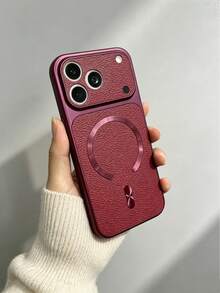 Premium Litchi Texture CD Pattern Magnetic Wireless Charging Phone Case, Compatible With IPhone 17 Pro Max 17 Pro 16 Pro Max 15 Pro Max 14 Pro 13 12, Luxury Matte Lens Protection Shockproof Cushion Back Cover - Burgundy - View 2
