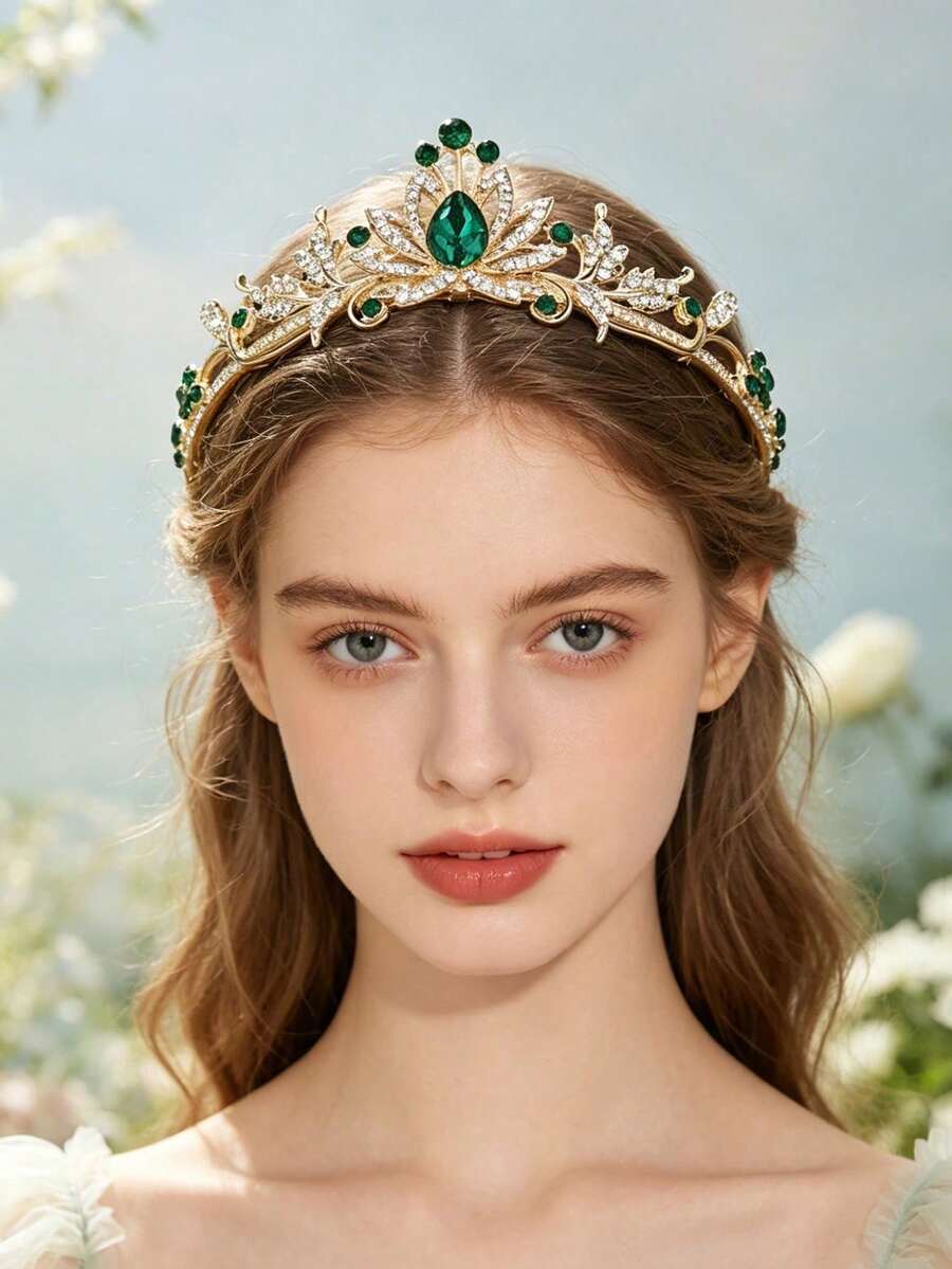 1件時尚精緻合金皇冠髮飾,適合女性婚禮派對 - 綠色 - 查看 1