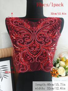 Hiasan Dada Gaun Pengantin/Gaun Malam DIY Berbentuk Bunga 3D dengan Bordir Renda Buatan Tangan Baru, Aplikasi Payet, dan Manik-manik / Panjang: 40CM / Lebar: 32CM - Burgundy - View 29