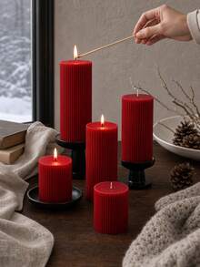 Burgundy Cylindrical Scented Candles, Christmas Decoration Candle Set, Candle Ornaments, Can Be Paired With Candle Holders For Decoration, Gift For Women, Gift For Best Friends, Home Decor Candles, Christmas Taper Candles, Wedding Christmas Decoration Room Decor, Christmas Gift, Halloween Decoration Pillar Candles - Burgundy - View 2