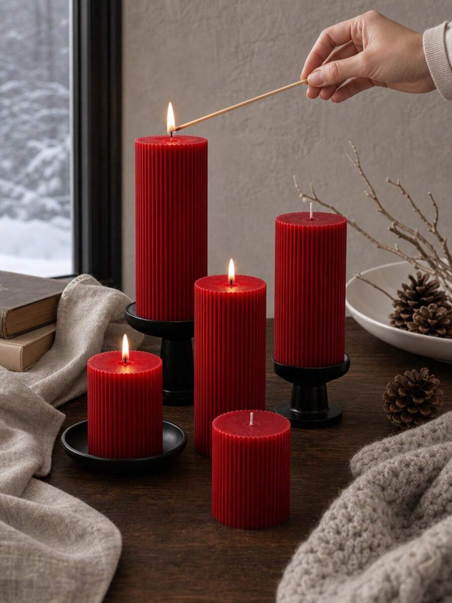 Burgundy Cylindrical Scented Candles, Christmas Decoration Candle Set, Candle Ornaments, Can Be Paired With Candle Holders For Decoration, Gift For Women, Gift For Best Friends, Home Decor Candles, Christmas Taper Candles, Wedding Christmas Decoration Room Decor, Christmas Gift, Halloween Decoration Pillar Candles