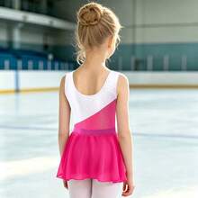 Girls Sleeveless Leotard And Skirt 2 Pieces Set, Gymnastics Ballet Outfit - Red and White - View 2