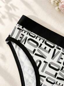 5pcs Women's Soft Elastic LOVE Letter Print Thong Panties, Colorful Contrast Elastic Waistband, Random Assorted Minimalist Thin Strap G-String Underwear - Multicolor - View 6