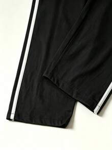 1pc Men's Loose Soft Comfortable Breathable Casual Outdoor Hiking Running Striped Jogger Sweatpants, Autumn/Winter - Black - View 5