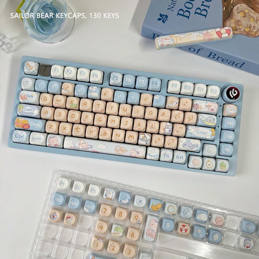 Nautical Bear Keycaps Cute DIY Highly Attractive PBT 5-Sided Dye-Sublimation MOA Height Compatible With Mechanical Keyboards - View 1