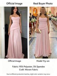 Plus Size Women Solid Color Pleated Flowy Fabric Wedding Bridesmaid Evening Gown, Back To School Party Teacher's Day Fall - Baby Pink - View 7