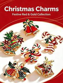 Christmas Bell & Candy Cane Brooch, 1pc/6pcs Set, Holiday Multi-Scenario Clothing & Packaging Decoration Gift - Multicolor - View 11