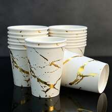 10/25pcs Disposable Party Cups (Christmas/Halloween/Home Use) - White & Gold Marble Pattern Disposable Paper Cups, Gold Foil Marble Pattern Party Drinking Cups, Suitable For Weddings, Birthday Parties And Bridal Showers Tableware - Multicolor - View 1