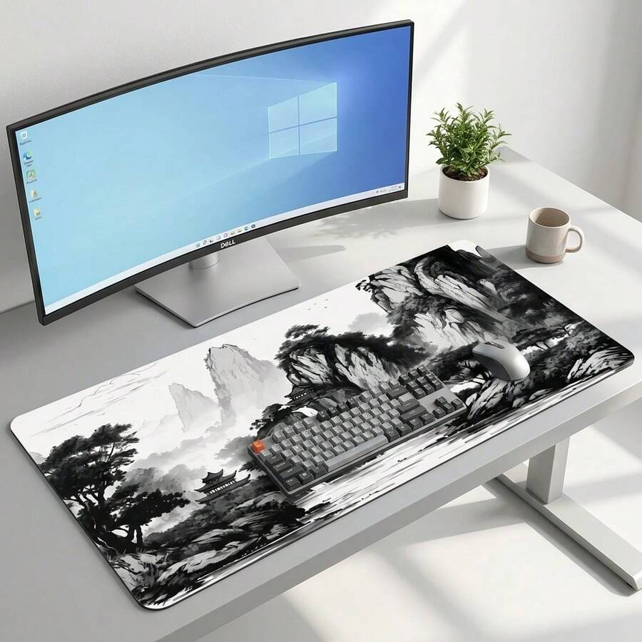 Chinese Style Landscape Mouse Pad, Large Tree And Mountain Desktop Mat, Extra Large Anime Game Keyboard Pad, Non-Slip Rubber Base, Extended Desktop Protector, Suitable For Home Office - View 1