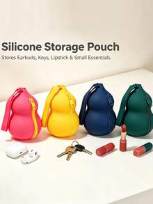 Cute Gourd-Shaped Silicone Makeup Bag, Mini Zipper Storage Pouch Key Bag For Earphones, Keys, Lipstick, Coins, Backpack Charm, Multi-Functional Storage Bag, Christmas Holiday Gift - Multicolor - View 1