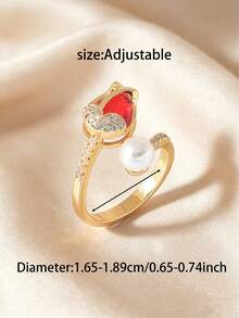 A Stylish Niche Tulip Pearl Teardrop Zirconia Design Women's Ring,Adjustable Open Luxury Ring For Daily Party Banquet Wear,As Gift For Friend/Family - Tulip - View 7