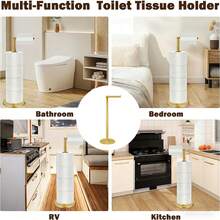 1pc Durable Metal Toilet Paper Holder Stand, Space-Saving Countertop Tissue Roll Organizer, Rustproof Easy-Clean Rack For Bathroom Kitchen Vanity Nightstand, Home Essentials - Gold - View 7