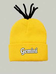1Pc 12 Constellation Custom Knit Beanie, Unique Tentacle Design Cuffed Winter Hat, Fashion Hip‑Hop Warm Acrylic Cap For Men Gift - Yellow - View 17