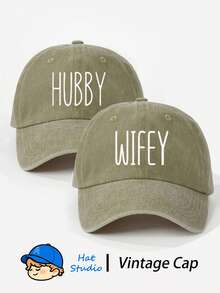 2件裝中性戶外休閒時尚 WIFEY+HOBBY 水洗印花可調節棒球帽，百搭卡車帽，適合女性、男性、假期，送給家人與朋友的完美禮物 - 彩色 - 查看 15