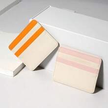 Microfiber Leather Contrast Color Card Holder Wallet, Slim Zipper Pocket ID Card Sleeve, Daily Portable Card Holder, Coin Purse - Multicolor - View 9